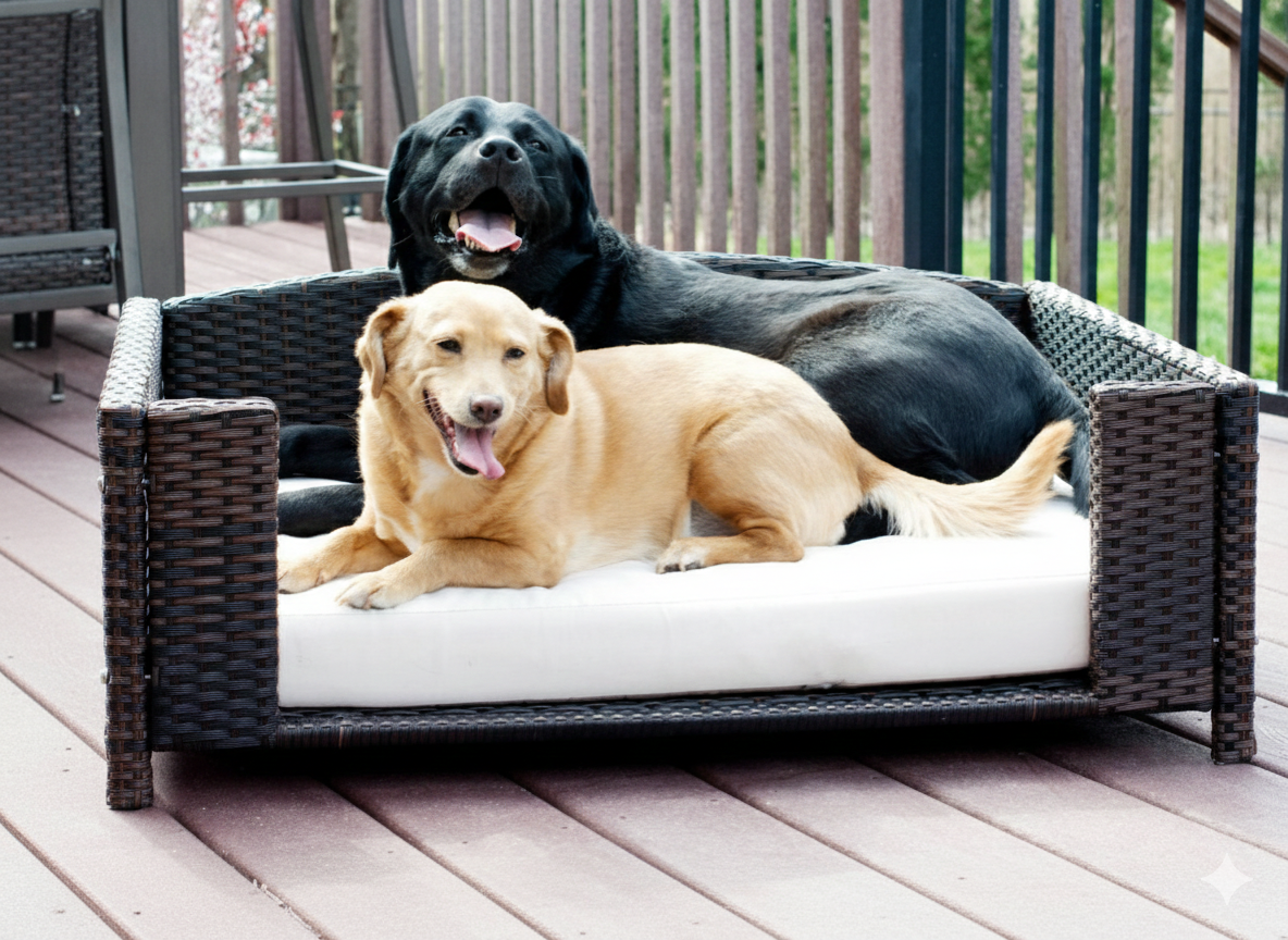 Luxury Rattan Rectangular Pet Sofa Bed – Washable Cushion Dog & Cat Couch (Indoor/Outdoor)