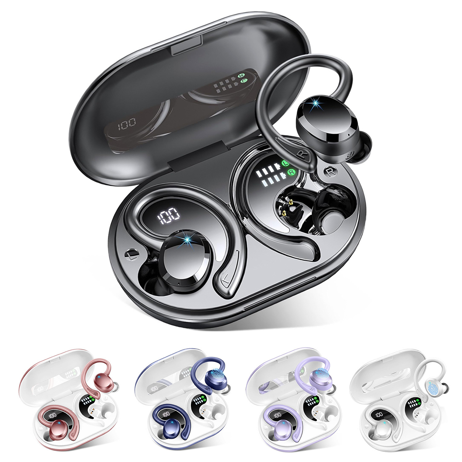Digital Display Waterproof Sports Q38 Ear-mounted In-ear Noise Reduction Stereo Bluetooth Earphone - Image 4