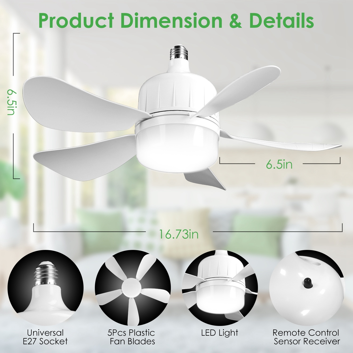 1Pc Socket Fan Light 12W Ceiling Fan With Lights Dimmable LED Ceiling Fan With 3 Fan Speed Stepless Brightness And Color Temperature Smart Timer Remote Control - Image 6