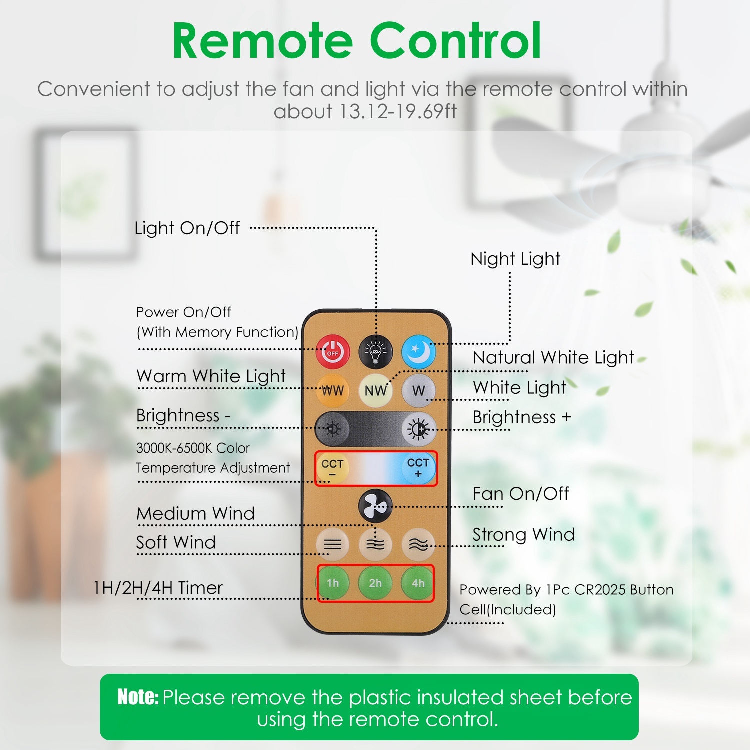 1Pc Socket Fan Light 12W Ceiling Fan With Lights Dimmable LED Ceiling Fan With 3 Fan Speed Stepless Brightness And Color Temperature Smart Timer Remote Control - Image 10