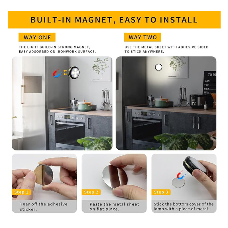3 Pcs Motion Sensor Lights Indoor, Under Cabinet Light Rechargeable, Wireless LED Closet Lights Night Light - Image 2