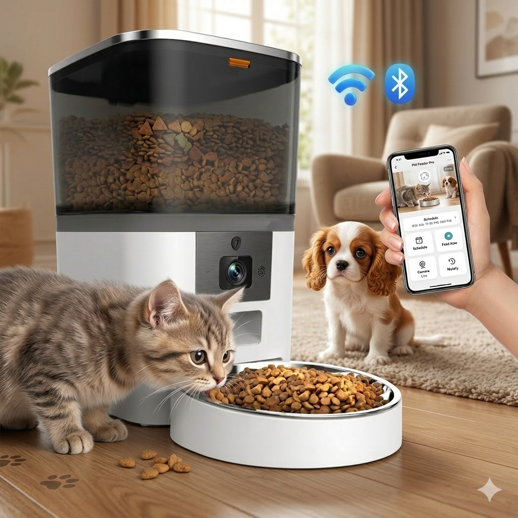 Smart Pet Feeder with 1080p Video Camera & Adjustable Portion Control — WiFi Enabled Automatic Feeder